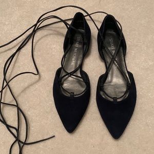 Stuart Weitzman Navy Suede Lace up Flats Size 5